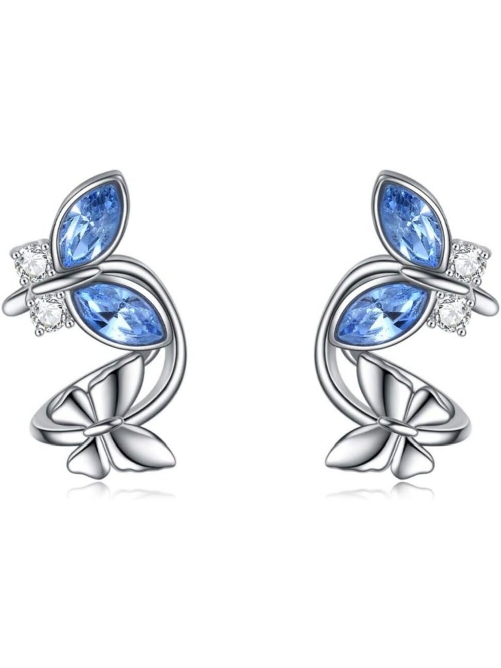 Sterling Silver Cuff Earrings for Non-Pierced Ears with Austrian Crystals